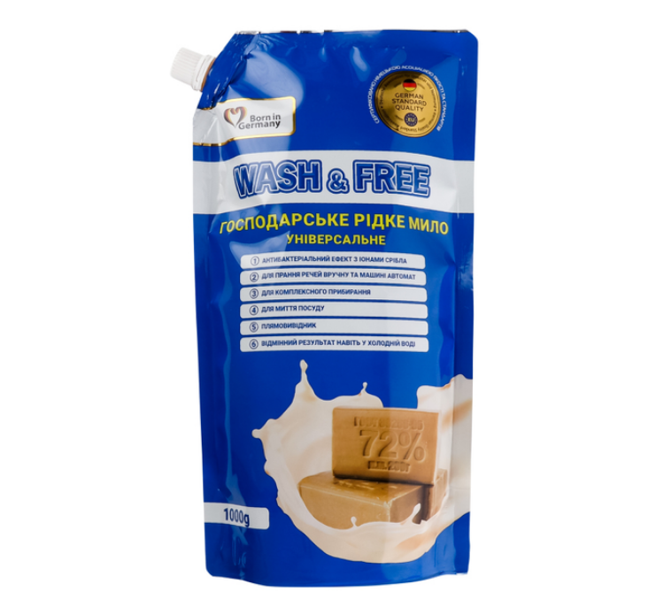 WASH&FREE засіб д/миття дой-пак 1000г рідке госп. мило універсал NEW, шт